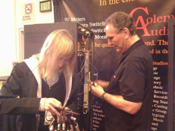 Holly assembling the XLR cables for the NAMM Show Exhibition